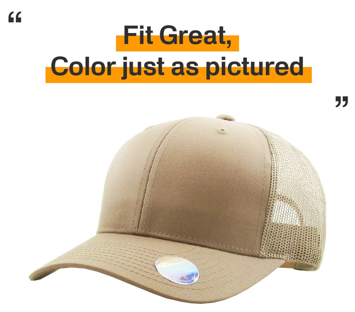 Khaki Classic 6 Panel Trucker Mesh Snapback Side View Fit Great
